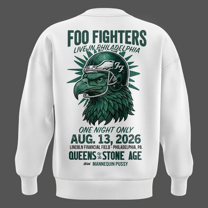 02.47. New White Sweatshirt Foo Fighters x Philadelphia Eagles - Take Cover Tour 2026 Sweatshirt