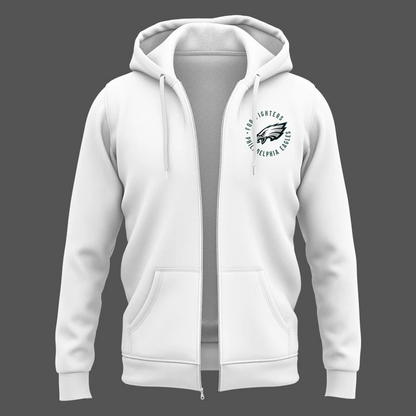 02.48. New White Zip Hoodie Foo Fighters x Philadelphia Eagles - Take Cover Tour 2026 Zip Hoodie
