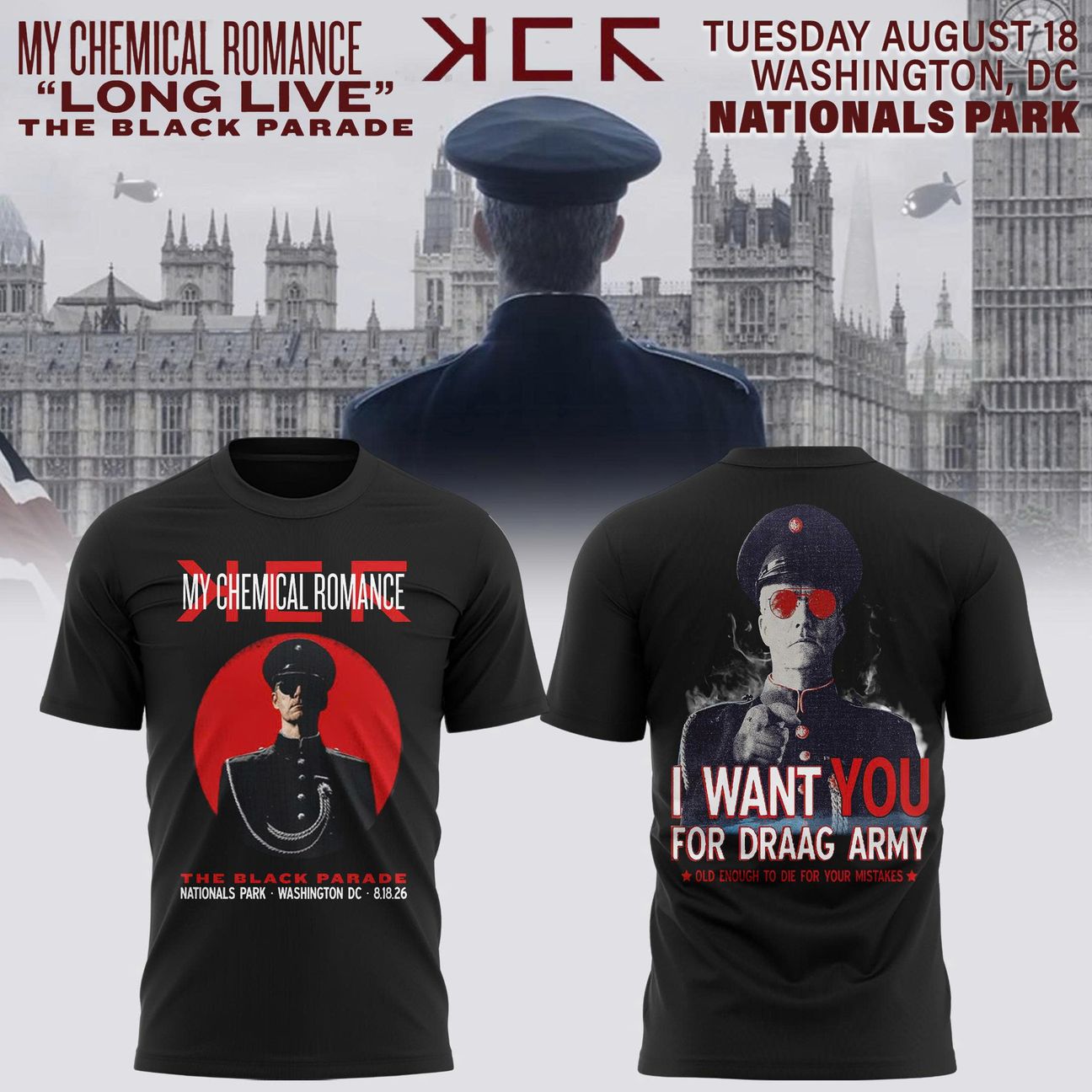 My Chemical Romance The Black Parade 2026 Tour Nationals Park, Washington, D.C "I Want You for Draag Army" T-shirt